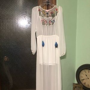 White maxi dress with embroidery on front and back